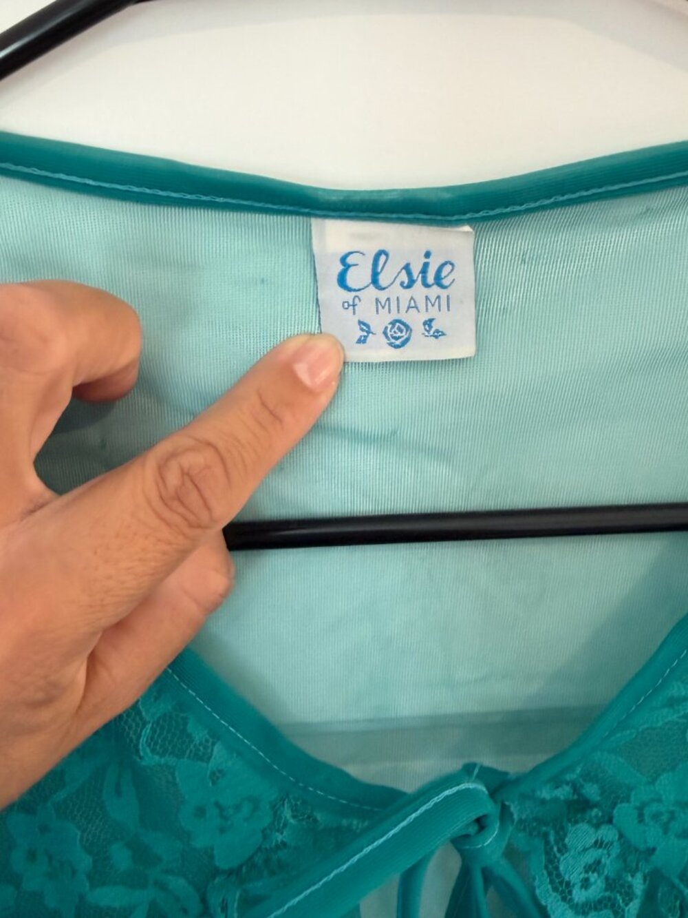 Vintage Elsie of Miami Aqua Sheer Lace Peignoir Robe Nylon Tie Front Small USA - Picture 3 of 6